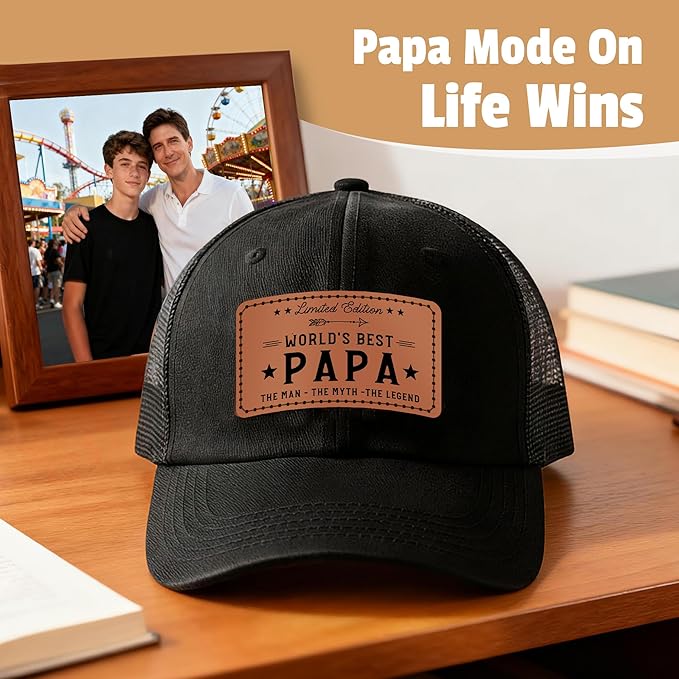 Papa Gifts from Grandkids Papa Birthday Gifts for Men Happy Birthday Gift Ideas for Best Papas from Grandson Granddaughter Grandchildren Funny Gift Set for Christmas, Fathers Day with Hat, Wine Glass