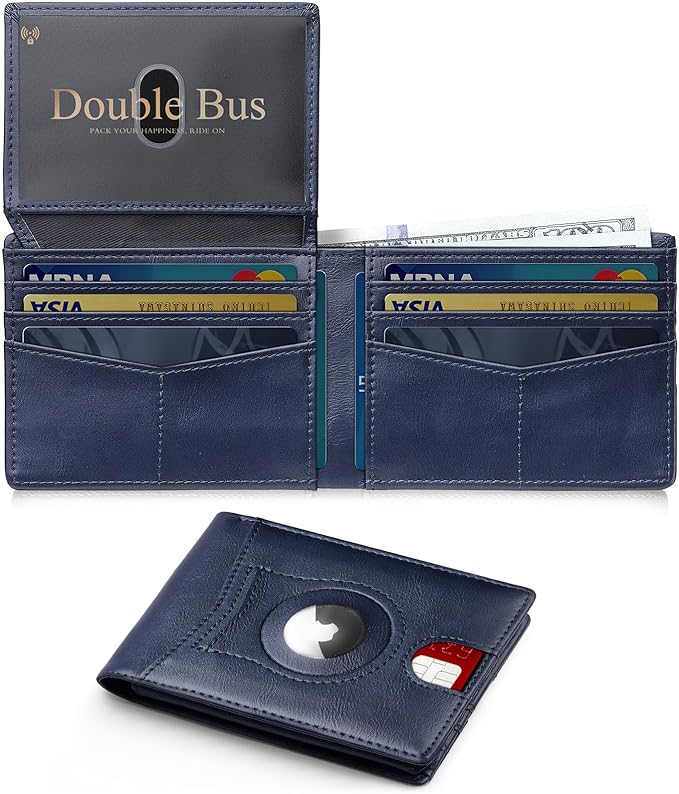 Wallet for Men Slim RFID Blocking Bifold Carbon Fiber,Minimalist Small Compact Front Pocket Credit Card Holder,Thin Mens Leather Wallets Smart Security With 2 ID windows 1 Cash (Oil Wax Blue)