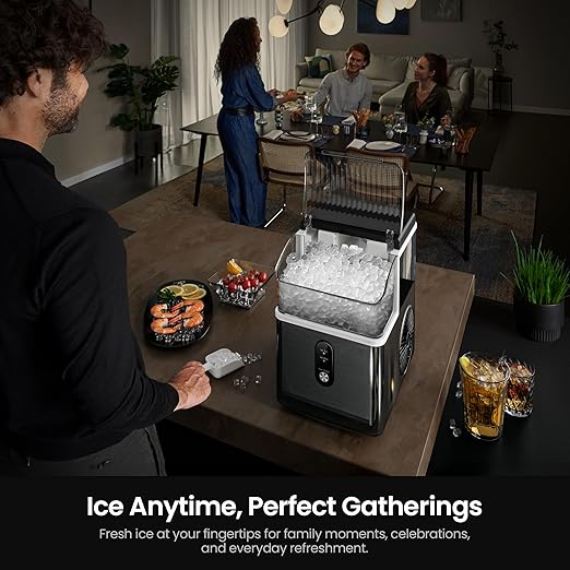 Kismile Nugget Ice Makers Countertop,Portable Ice Machine with Crushed Ice, 35lbs/Day,Self-Cleaning,One-Click Operation for Home Use(Black)