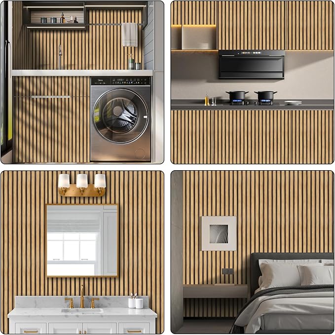Arthome 17''x393'' Wood Slat Wallpaper Peel and Stick self Adhesive Wood Wallpaper PVC Vinyl Decorative Removable Wallpaper Waterproof Faux Wood Grating Stripe Contact Paper for Living Room Bedroom