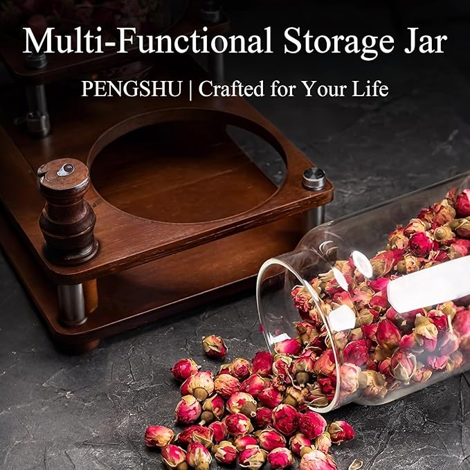 Glass Jars with Airtight Wood Lids - 57 OZ Large Tall Kitchen Pantry Storage Containers, Decorative Canister for Pasta, Spaghetti, Fusilli, Noodles, Coffee Beans, Oats, Cereal, Tea, Nuts, Set of 2