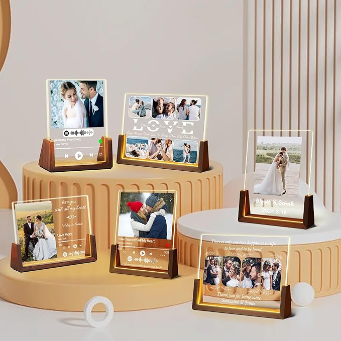 Personalized Valentine's Day Couples Gifts For Him Her Husband Wife, Custom Spotify Plaque Picture Frame With Photo Name, Anniversary Birthday Wedding Gifts For Women Men Boyfriend Girlfriend