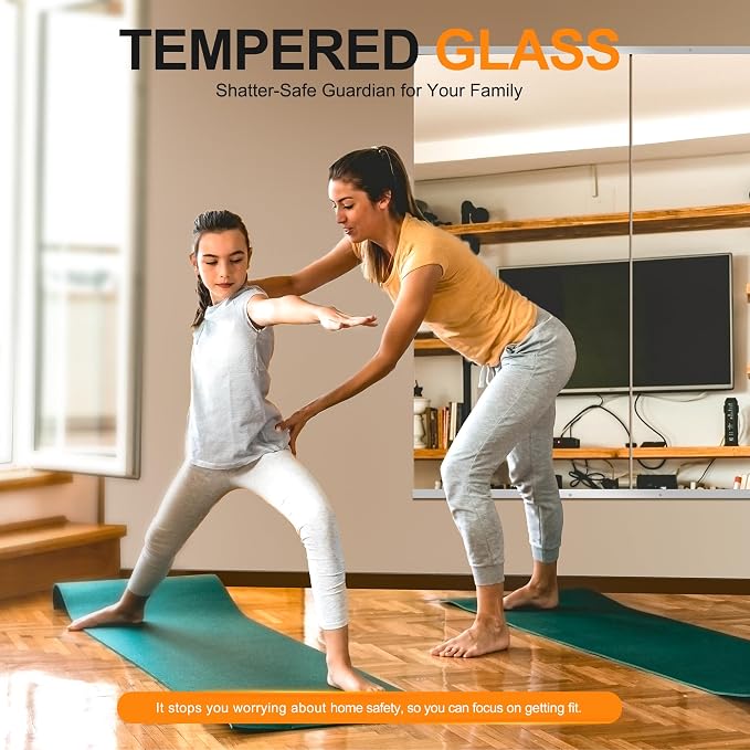 Delma Home Gym Mirror, 48"x24"x2PCS, Silver | Large Full Body, Tempered Glass Frameless, Wall-Mounted, For Gym, Yoga, Garage, Bedroom, Bathroom