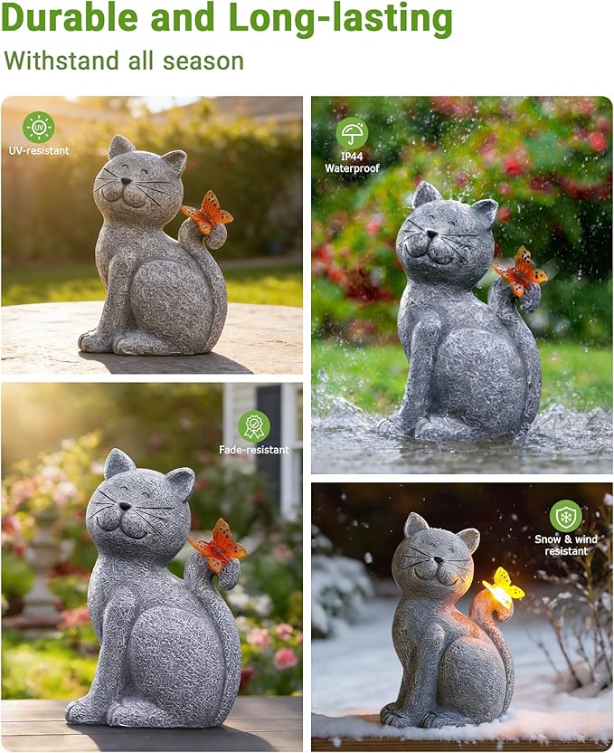 Nacome Cat Outdoor Statues for Garden: Outside Decor with Butterfly Clearance for Yard Art Lawn Ornaments Porch Patio Balcony Home House - Gifts for Mom Grandma Women