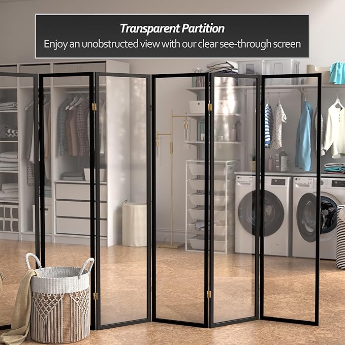 Red Lantern 6 ft. Tall Clear Plastic Partition Black 6 Panel