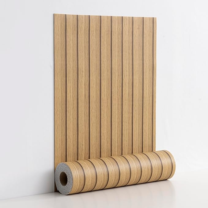 Haimin Wood Grain Slat Wall Panels Peel and Stick Faux Wood Thick Wallpaper 118"x15.75" Waterproof PET & IXPE Foam Paneling (Yellow Oak)