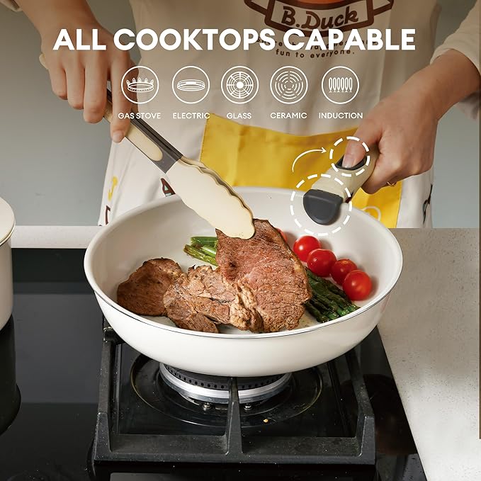Pots and Pans Set Non Stick,10-Pcs Ceramic Cookware Set, Induction Kitchen Set with Removable Handle, RV Cookware Set with Detachable handle,Stackable Space Saving Pots Set, Oven/Fridge Safe