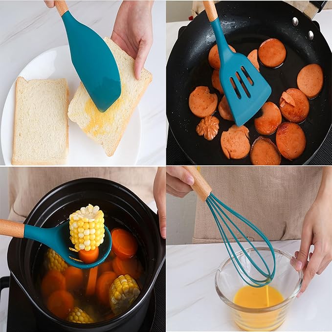 Kitchen Cooking Utensils Set, 12-piece Kitchen Cookware Non-stick Cookware Is Heat-resistant, BPA-free, Cooking Tools, Stirring Kitchen Tool Set (Blue)