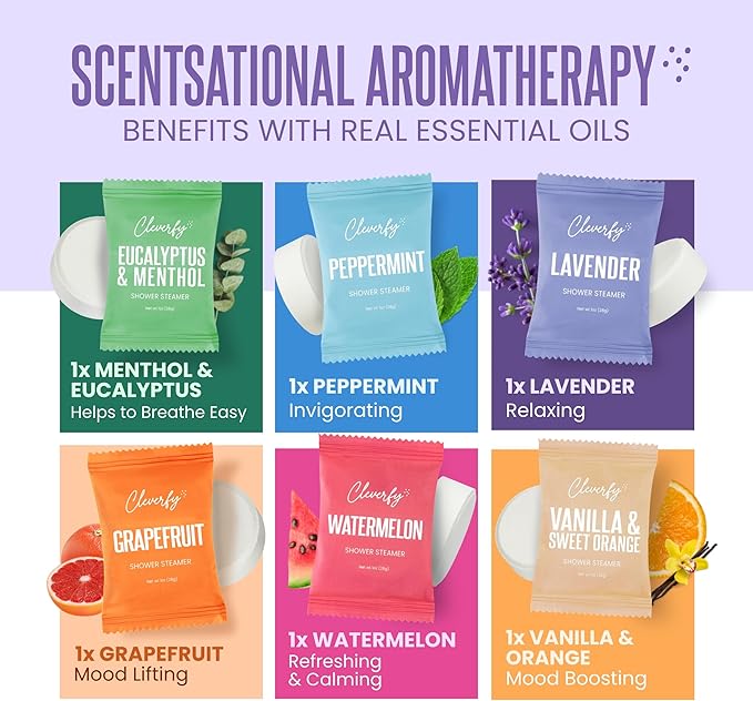 Cleverfy Shower Steamers Aromatherapy - Mother’s Day Gifts for Mom, Wife, Grandma - 30th, 40th, 50th & 60th Birthday Gifts for Women, Her, Best Friend, Daughter, Sister, Teens & Girlfriend - 6 Tablets