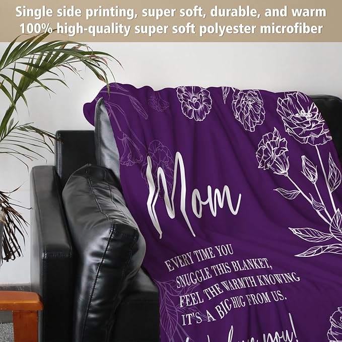 GiltGlimmer Gifts for Mom Mothers Day, Mom Birthday Gifts Blanket, Moms Gift for Women from Daughter Son, We Love You Present for Mother Mommy Christmas 80" x 60", Purple