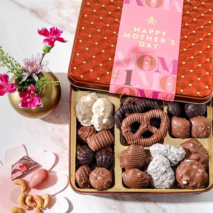 Mothers Day Chocolate Gift Basket, Food Gifts Arrangement Platter, Gourmet Snack Box, Mom, Her, Grandmother, Mother - Bonnie & Pop