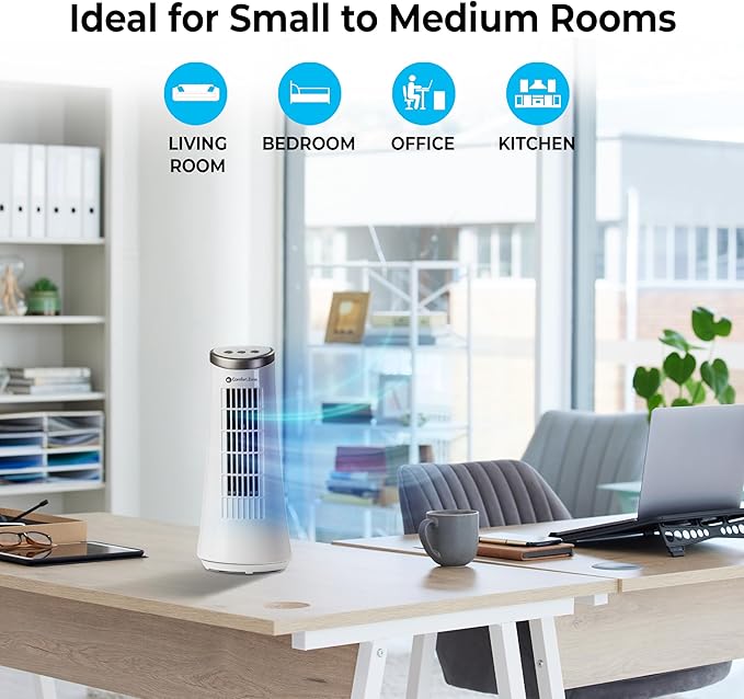 Comfort Zone 12-Inch Oscillating Desktop Tower Fan – Ultra-Slim Bladeless Design with 2 Speeds, Electronic Touch Controls & Carry Handle – Quiet Portable Personal Fan for Bedroom, Dorm, or Office