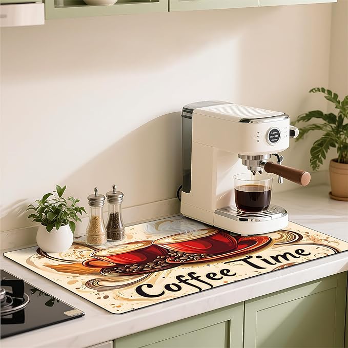 Coffee Mat 17"x32" - Extra Large Absorbent Non Slip Dish Drying Mat,Coffee Bar Accessories,Kitchen Counter Protector for Coffeemaker, Sink, Dining Decor