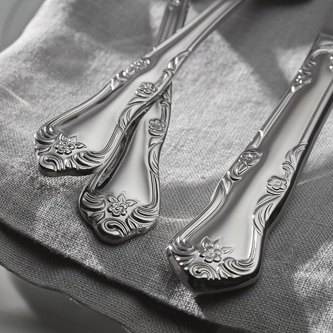 Oneida Silverware Set, Azalea 20 Piece Everyday Flatware Set, Service For 4, 18/0 Stainless Steel, Floral Design, Dishwasher Safe, Mirror Finish, Knives Spoons And Forks Sets (Silver, 20 Piece)
