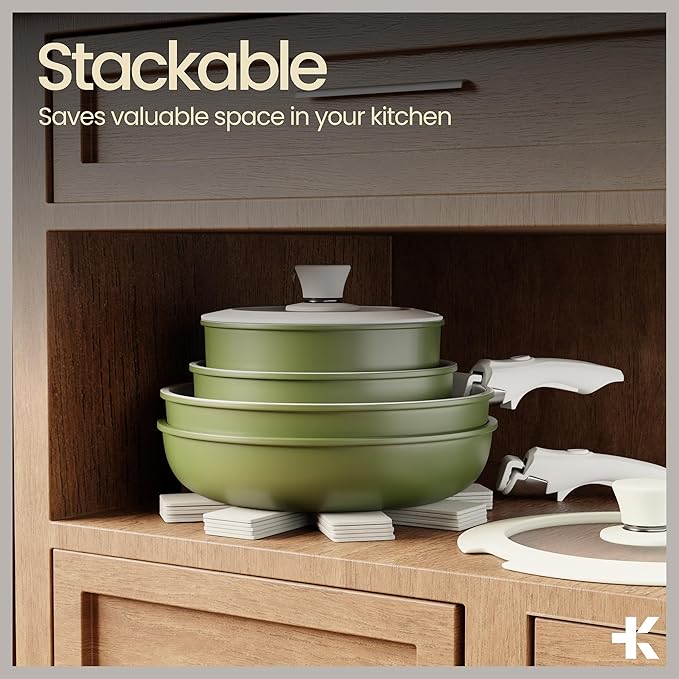 Bakken 17-Piece Ceramic Coated Aluminum Cookware Set, Nonstick Pots and Pans with Lids, Silicone Cooking Utensils & Oven Mitts, All Stovetop Safe Up To 500°F, PTFE & PFAS Free, Dishwasher Safe