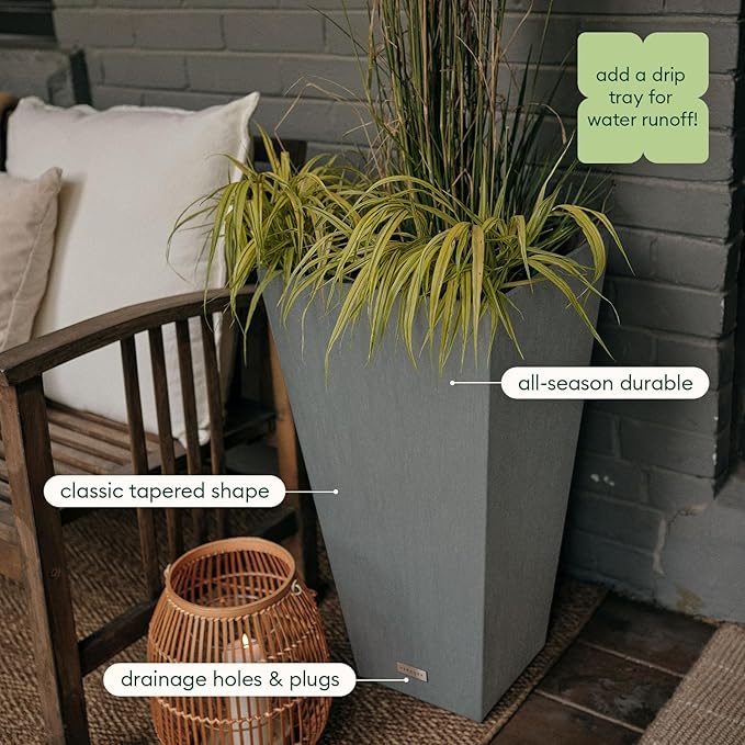 Veradek V-Resin Indoor/Outdoor Taper Planter (24 inch, Gray)