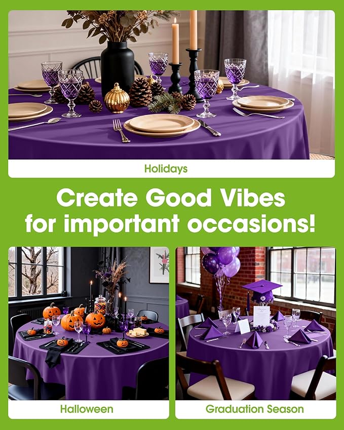 Pureegg Plastic Table Cloth Disposable 20 Pack, 84'' Round Table Cloths, Graduation Decorations Class of 2025, Graduation Party Tablecloths, Round, Plastic Cover, Leakproof & Sturdy, Purple