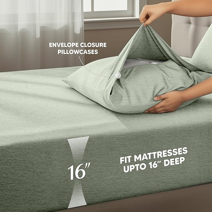 Utopia Bedding Queen Size Sheet Set – 4 Piece Bed Sheets, Soft and Breathable Microfiber, Includes 1 Fitted Sheet, 1 Flat Sheet and 2 Pillowcases – Oeko Tex (Heather Sage)
