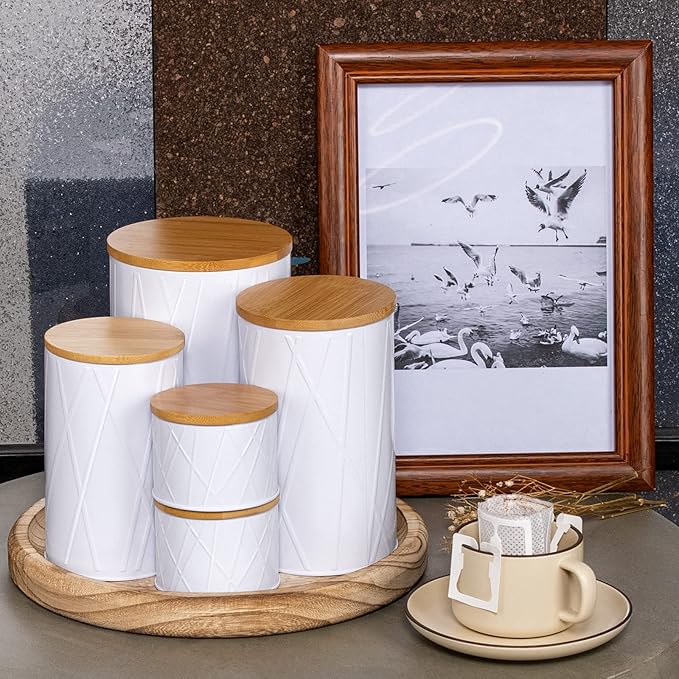FavorFlavor Kitchen Storage Containers for Countertop Set of 6,Food Containers with Airtight Lids,Flour and Sugar Storage Containers,White Canister Set for Coffee and Tea,Farmhouse Kitchen Decor