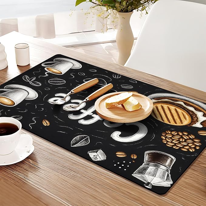 Coffee Mat 17"x32" - Extra Large Absorbent Non Slip Dish Drying Mat,Coffee Bar Accessories,Kitchen Counter Protector for Coffeemaker, Sink, Dining Decor
