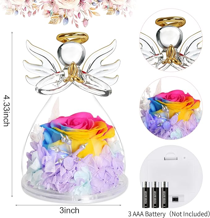 Mothers Day Mom Gifts for Mom,Fresh Flowers for Delivery,Birthday Gifts for Women Her,Preserved Flowers in Angel Figurines,Angel Gifts for Moms Mothers Day Grandma Wife Sister,Light Up Rainbow Gift