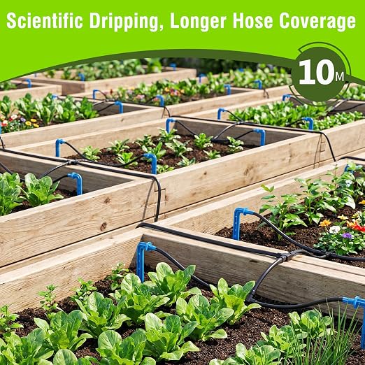 DIY Micro Drip Irrigation Accessories for Potted Plants | 33FT Hose Automatic Plant Hydration Replacement Parts with Water Filter, 10 Tee Fittings & Drippers, Patio Garden