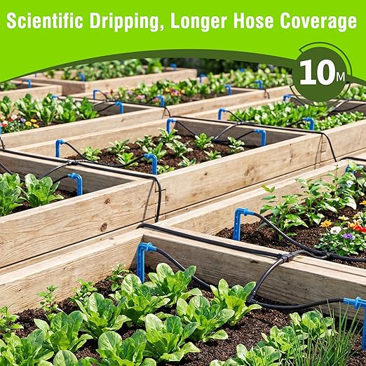 Drip Irrigation Kit for Potted Plants, Micro Tubing Set | 33ft Hose DIY Plant Self Watering Components with Inlet Filter, 10 Tees & Drip Emitters for Indoor Outdoor Patio