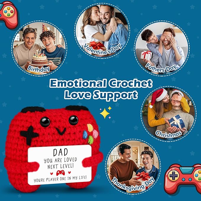 Busy Gaming Life Crochet Game Controller Dad Gifts for Easter Fathers Day Birthday, Best Dad Ever Gifts for Father from Son Daughter, New Dad Gift for Daddy