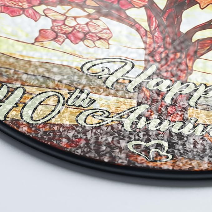 40th Wedding Anniversary Faux Stained Glass Suncatcher, 40 Years Marriage Keepsake Suncatcher, Ruby Wedding for Parents