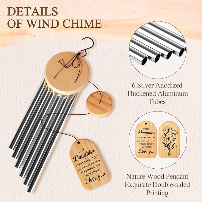 Daughter Gifts for Mothers Day, Daughter Birthday Gifts from Mom, to My Daughters Wind Chimes from Mother Father, 25.5Inch