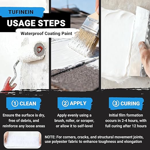 Rubber Liquid Waterproof Sealant, TUFINEIN 11 LB/5 KG White Quick Drying Multi Surface Foundation Leak Repair - Roof Gutters Basement Sealer Waterproof - Indoor & Outdoor Flexible Rubber Paint
