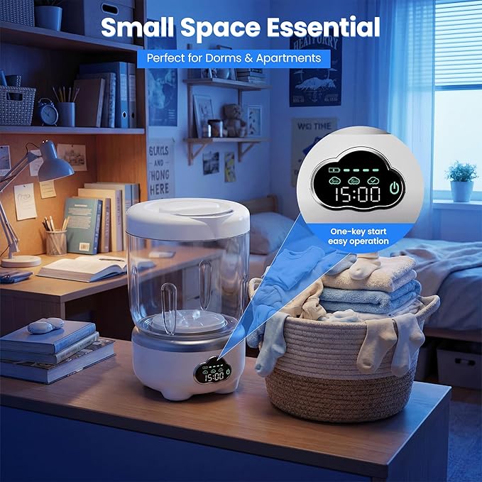 Underwear Washing Machine, Portable Washing Machine, 1.6L Foldable Mini Washer with 3 Modes, Rechargeable Laundry Machine for Socks, Baby Clothes, Travel, RV, Apartment