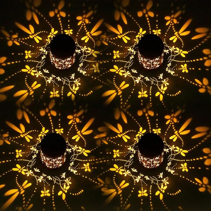 Mothers Day Gifts, 4 Pack Dragonfly Birthday Gifts for Women Mom Grandma Solar Lanterns Outdoor Waterproof Garden Decor Hanging LED Decorative Light for Patio Yard Lawn Gardening Gifts