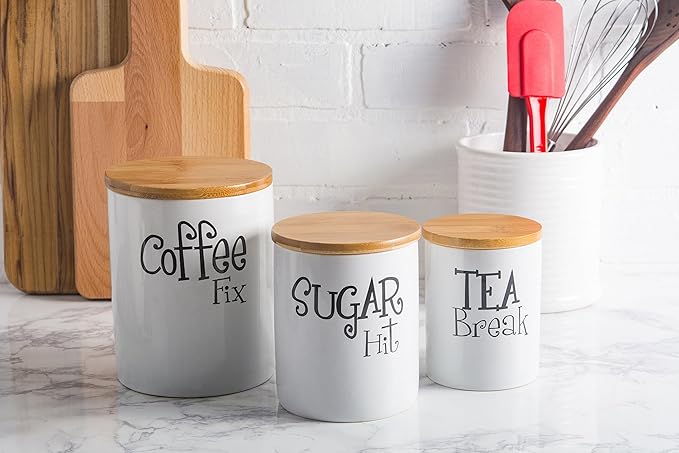 DII Kitchen Accessories Retro Collection, Ceramics, Canister Set, White, 3 Piece