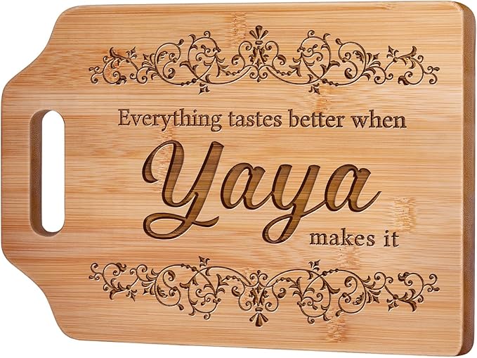 AceThrills Yaya Gifts, Yaya Mothers Day Gift for Yaya's Birthday - Engraved Bamboo Cutting Board 12.3"L × 8.7"W × 0.4"Th