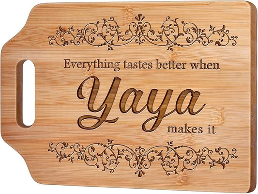 AceThrills Yaya Gifts, Yaya Mothers Day Gift for Yaya's Birthday - Engraved Bamboo Cutting Board 12.3"L × 8.7"W × 0.4"Th