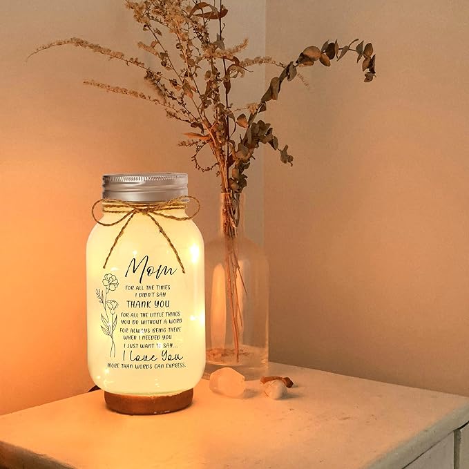 Maracco Mothers Day Gifts for Mom from Daughter Son, 30oz Large Mason Jar Night Light Home Decor, Thank You Mama & I Love You Mom Gifts, Happy Birthday Mother Gift