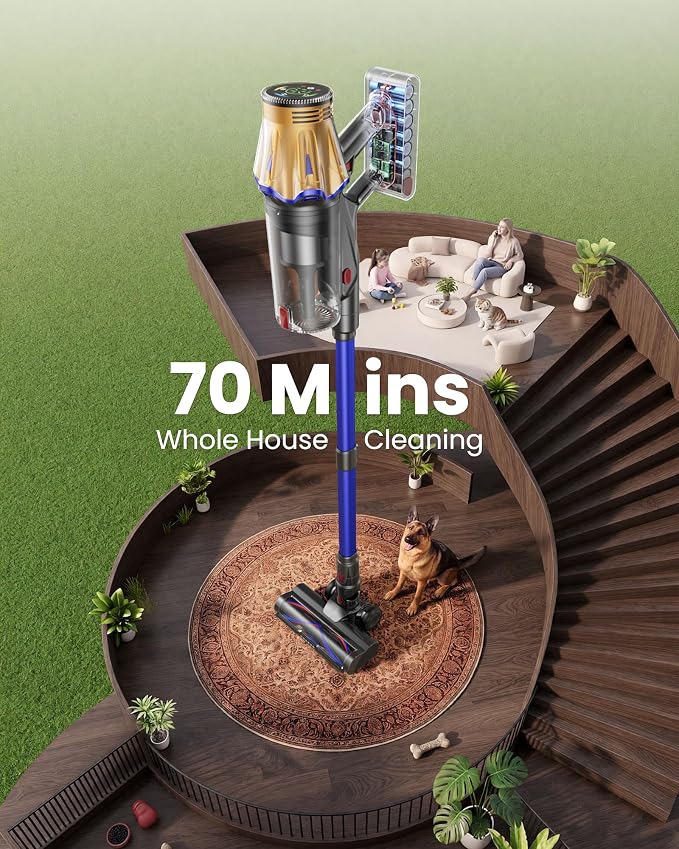 Cordless Vacuum Cleaner, Upgraded 650W 60KPA 70Mins Cordless Stick Vacuum Cleaner with Flexible Hose,Self-Standing,Touch Screen, Anti-tangle Wireless Vacumm Cleaners for Home/Pet Hair/Carpets/Floors