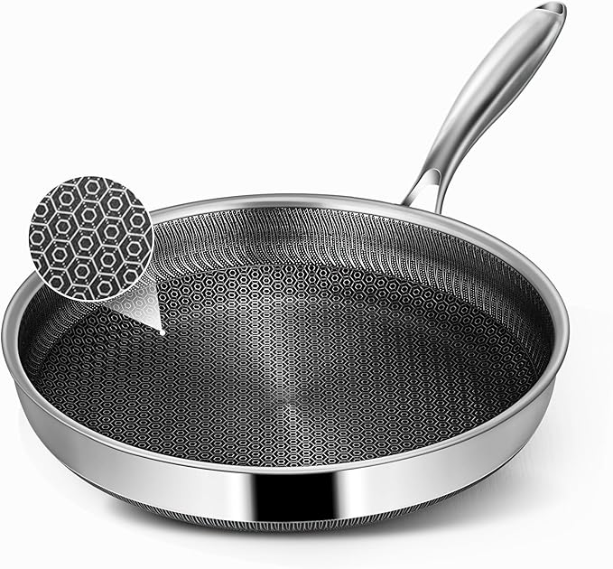 Frying Pans, 10-inch Hybrid Frying Pans Stainless Steel Skillets, Dishwasher & Oven-Safe, Stay-Cool Handle, PFOA Free Cookware, Compatible with All Cooktops