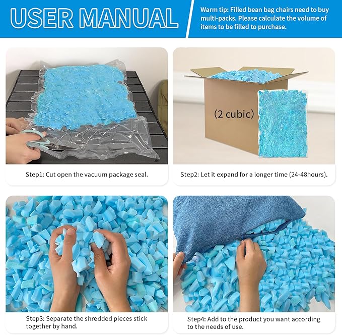 Welacer Shredded Memory Foam Filling 10lbs for Bean Bag Filler, Pillow Stuffing Cushion Arts Crafts Refill, Added Gel Particles, Premium Soft and Great for Stuffing, Shape(Blue)