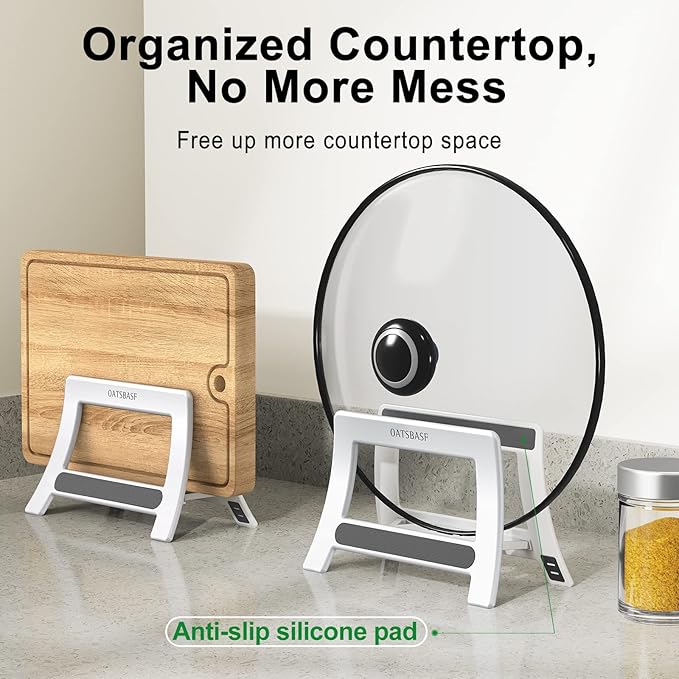 Cutting Board Holder, Cutting Board Rack Chopping Board Holder,Auto Width Adjustable Cutting Board Holder Stand for Countertop Counter Kitchen Cabinet (White)