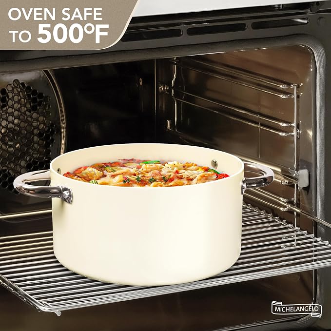 MICHELANGELO Stock Pot with Lid, Nonstick Cooking Pot, 5 Quart Soup Pot with Lid, Non Stick Pots with Stainless Steel Handle, Induction Compatible, Cream