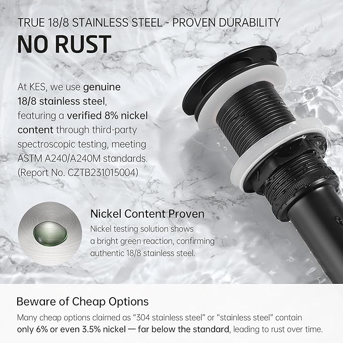 KES Bathroom Sink Drain Without Overflow Vessel Sink Lavatory Vanity Pop Up Drain Stopper Matte Black for 1.6"-1.9" Sink Hole, All Metal Rustproof Brass and 304 Stainless Steel, S2008D-BK