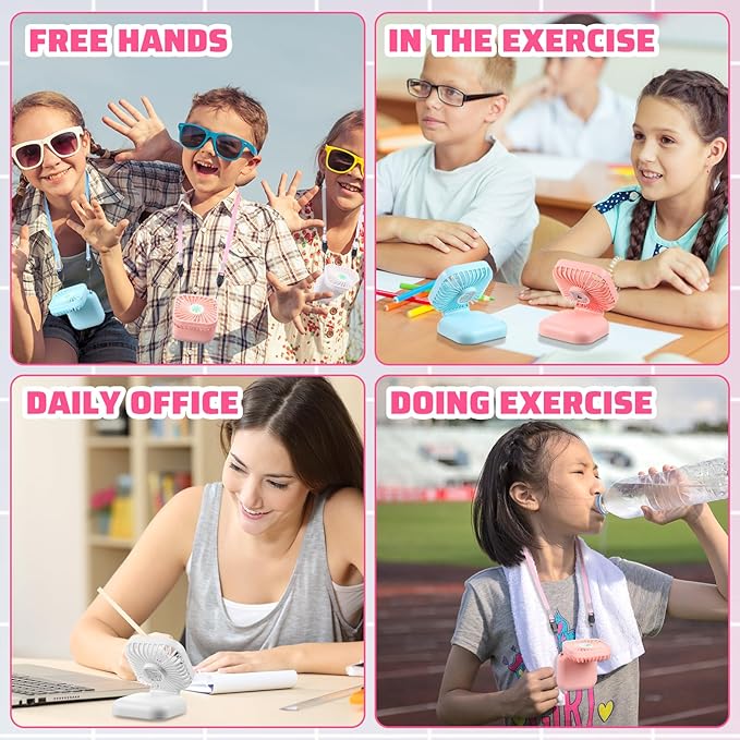 Hortsun 12 Pcs Mini Handheld Fan Bulk Portable Personal Neck Fan Small Foldable Hands Free with USB Rechargeable Gifts for Travel Summer Concerts Vacation Outdoor 3 Speed(White)