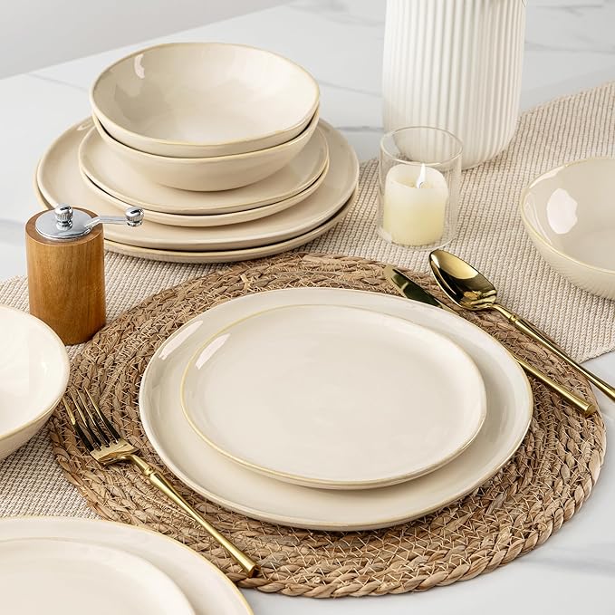 AmorArc Ceramic Dinnerware Sets,Handmade Reactive Glaze Stoneware Plates and Bowls Sets,Highly Scratch Resistant | Dishwasher & Microwave Safe Dishes Set,Service for 8 (24pc)
