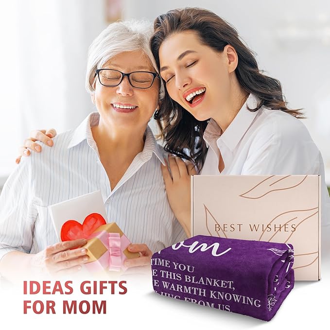 GiltGlimmer Gifts for Mom Mothers Day, Mom Birthday Gifts Blanket, Moms Gift for Women from Daughter Son, We Love You Present for Mother Mommy Christmas 80" x 60", Purple