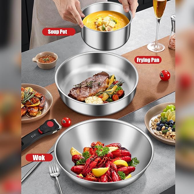 Stainless Steel Non-stick Cookware Set, 6-piece Induction Pots & Pans With Detachable Handles, Dishwasher & Oven Safe, Perfect For Kitchen & Camping 6pcs