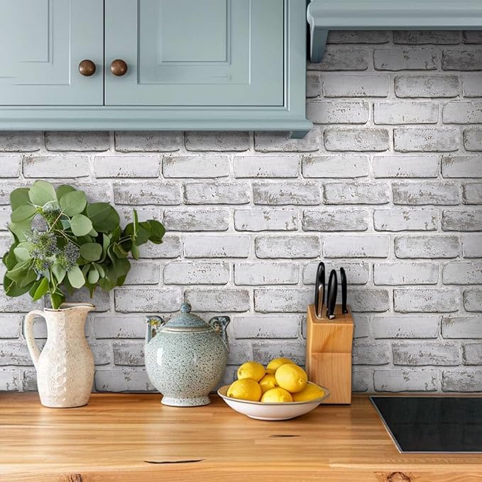 COMSTICKC 3D Faux Brick Wall Panel Peel and Stick, 10 Pcs of 12"X12", Small Size, Ultra-Light PVC Fake Brick Decorative Tiles Backsplash, Paintable, Not Real Brick (Whitewash -2)