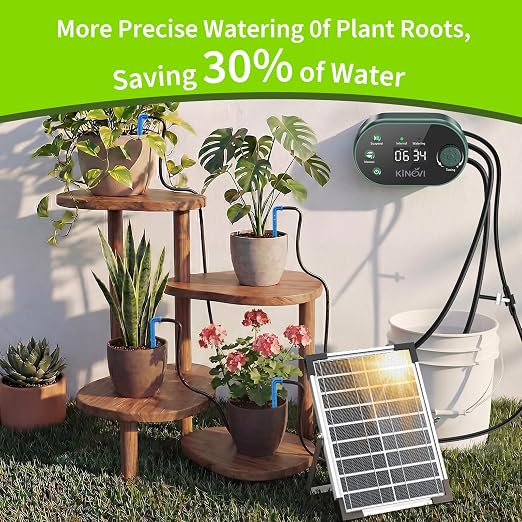 Solar Drip Irrigation System, Auto Plant Waterer for 30 Pots | 8W Solar Powered DIY Watering Device with 22 Timer Modes, HD LED Display, Anti-Siphon, Outdoor Garden Greenhouse