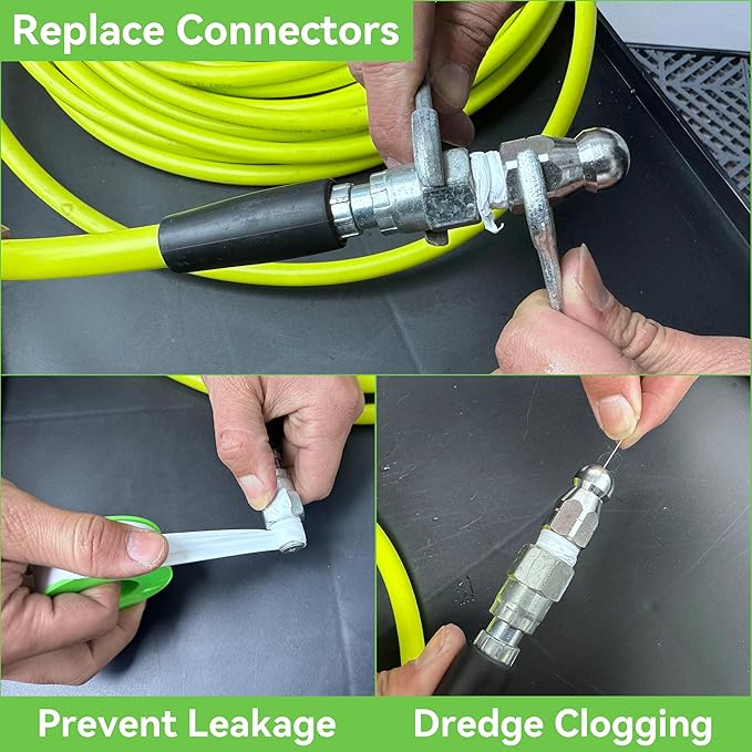 Tool Daily Sewer Jetter Kit for Pressure Washer 200 FT, Short Power Washer Gun, Drain Cleaner Hose 1/4 Inch NPT, Corner, Rotating and Button Nose Sewer Jet Nozzle, 3600 PSI